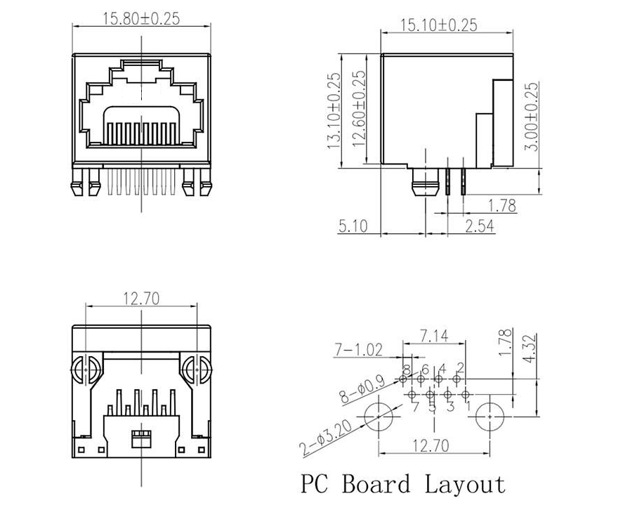 RJ45-9802 1X1 全包 圓針