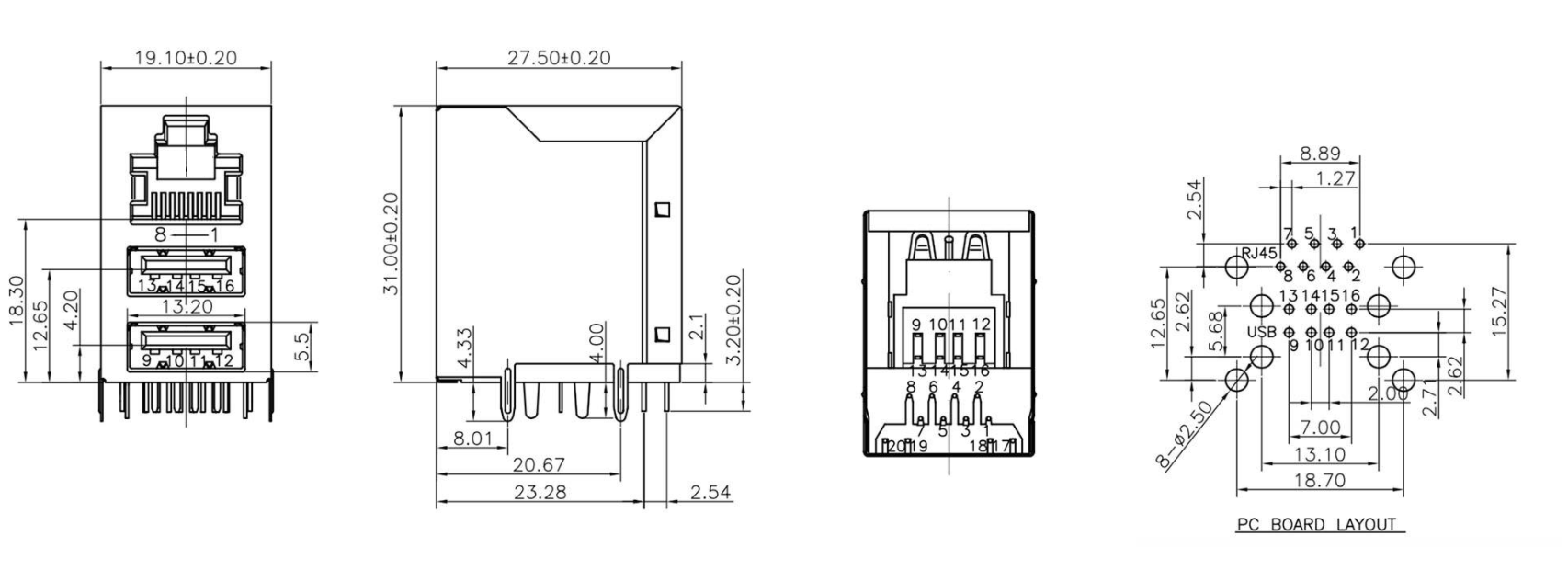 RJ45-8201 全包 無燈 雙層USB2.0