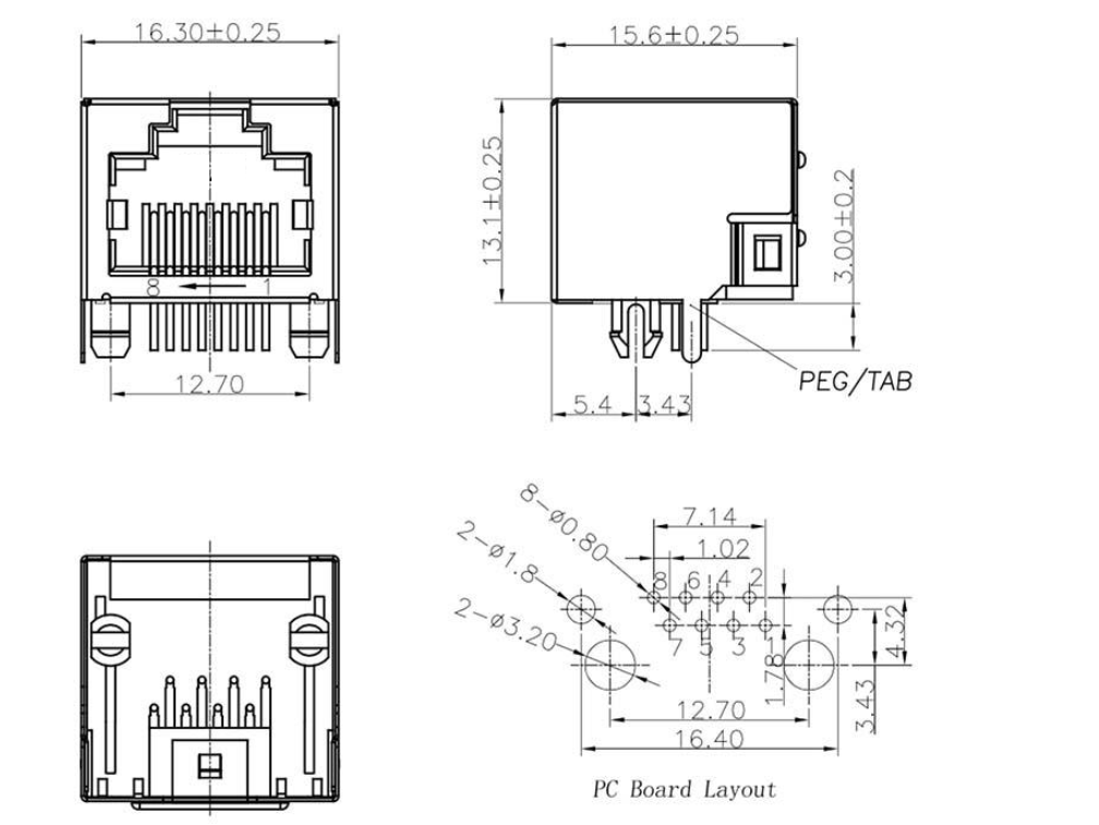 RJ45- 9804 1X1 全包 圓針 有燈