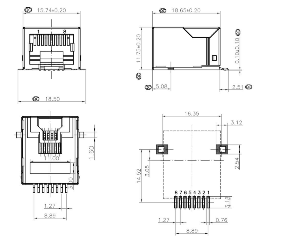 RJ45-8405 1X1 貼片式 無塑腳