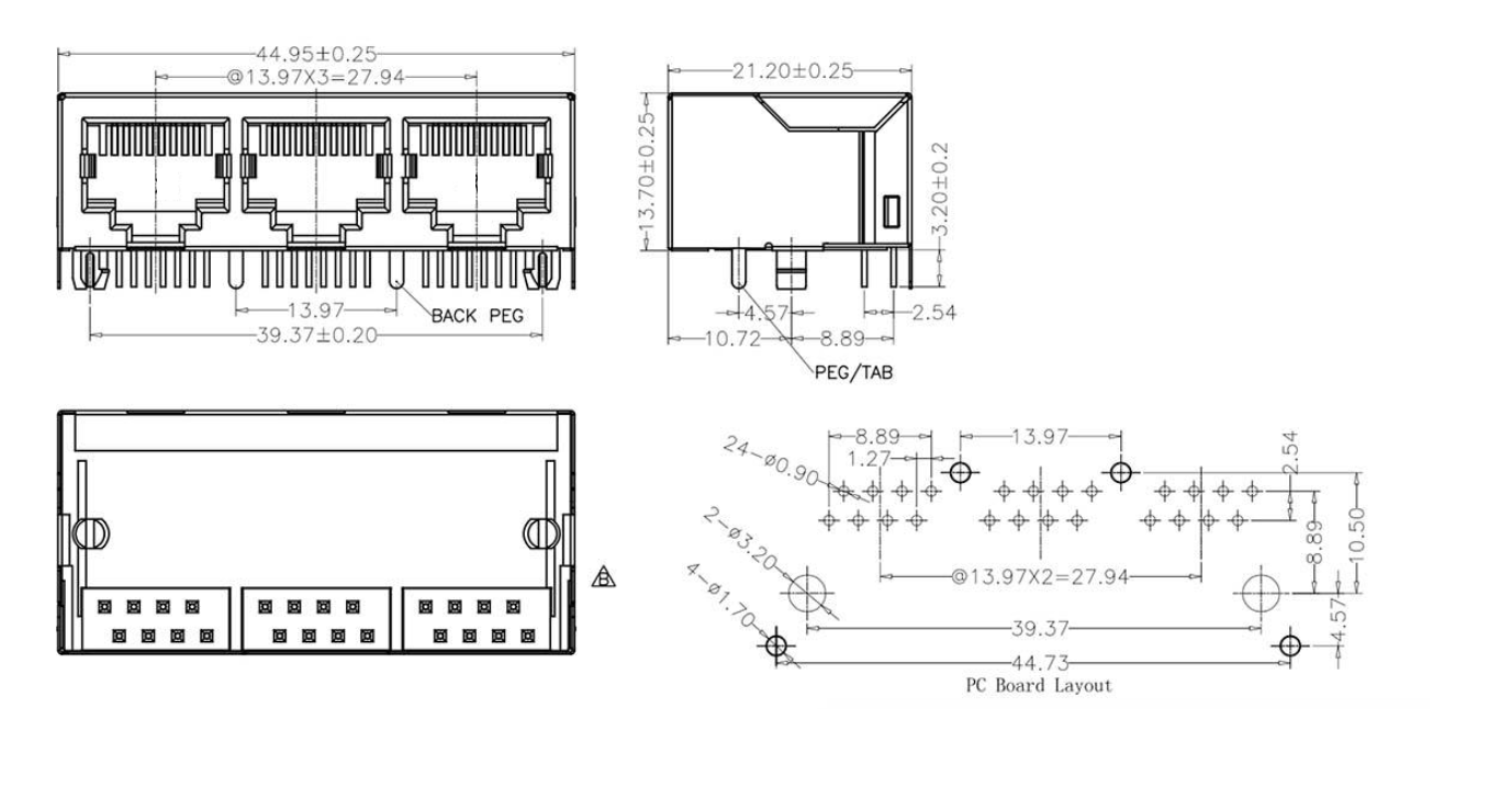 RJ45-9903 1X3 全包 圓針