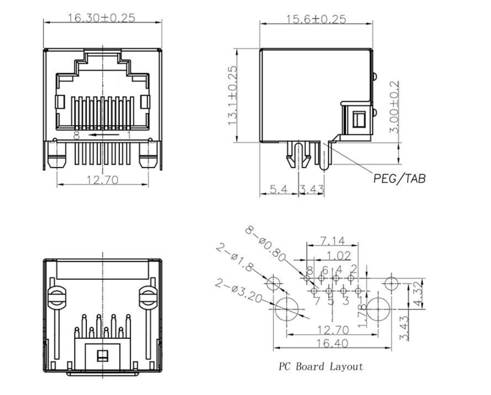 RJ45-9804 1X1 全包 圓針