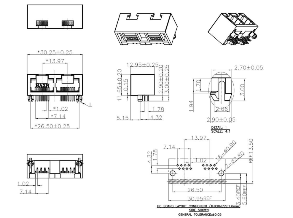 RJ45-8104 1X2 全塑