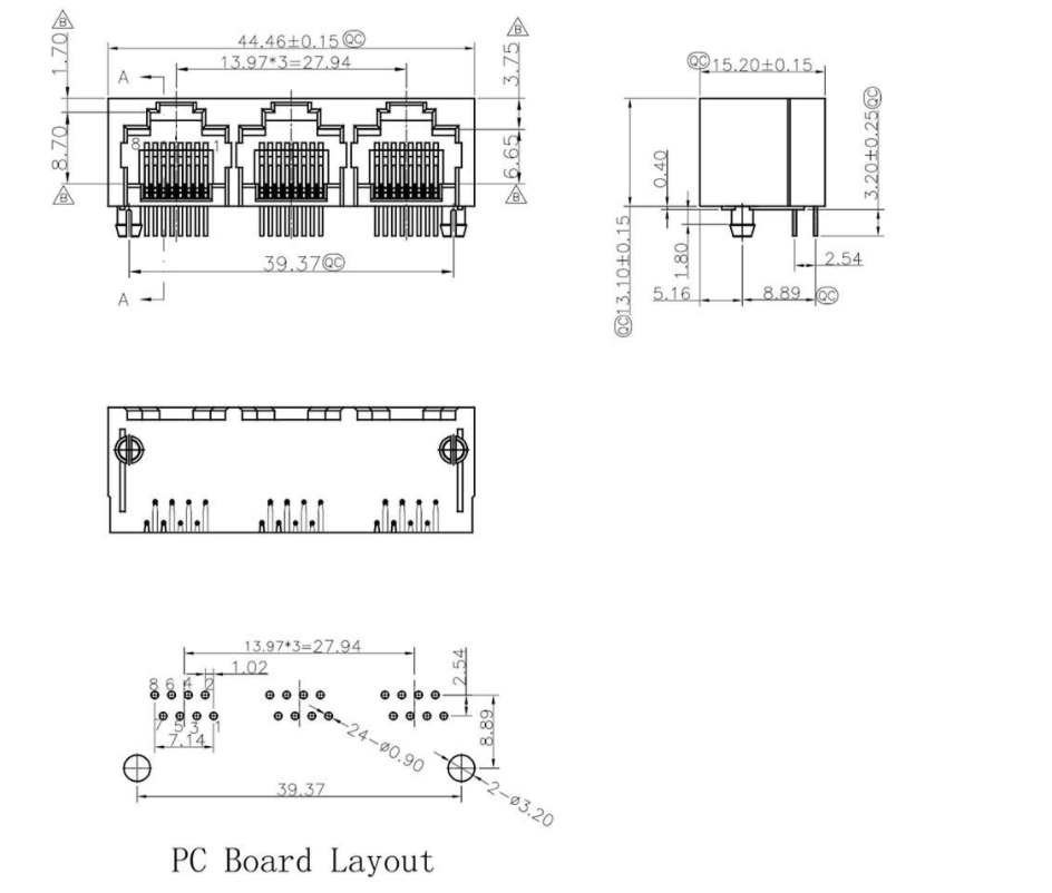 RJ45-9603 1X3 全塑 壹體式 黃