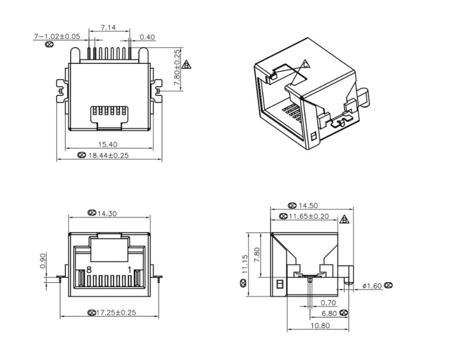 RJ45-8409 1X1 全包 開口朝上