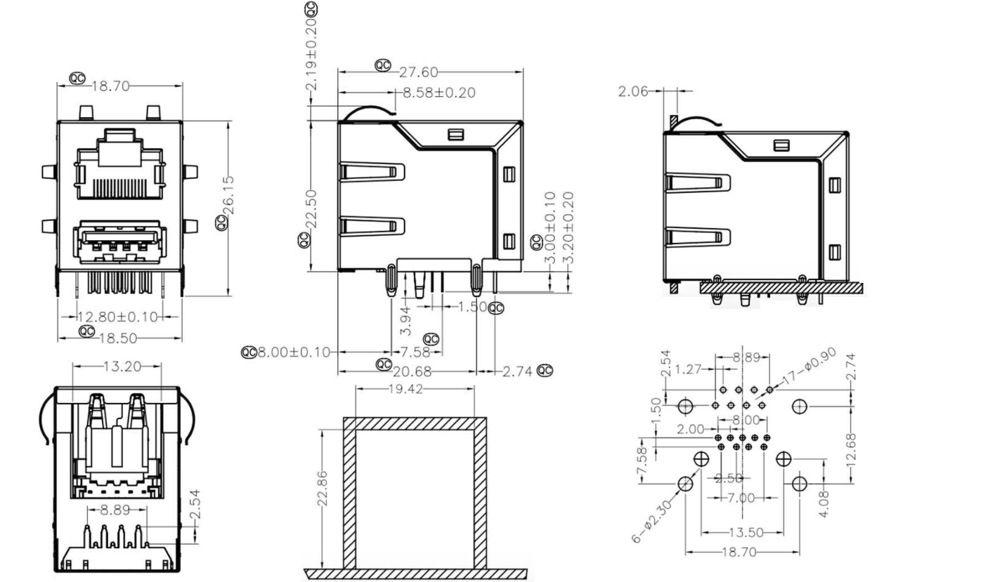 RJ45-8205 全包 無燈 單層USB3.0