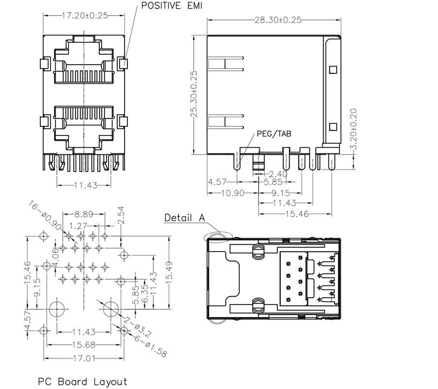 RJ45-8801 2X1 positive elastic round needle