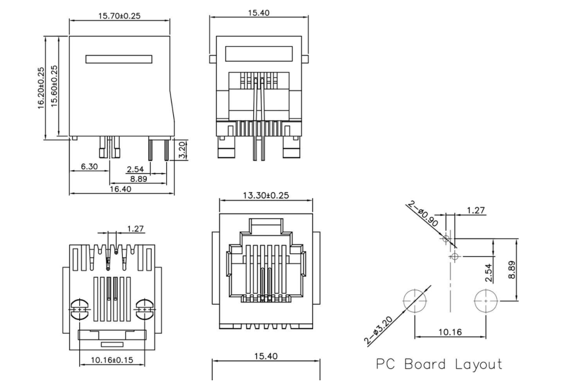 RJ11-9001 1X1 6P2C 全塑 有耳 圓針